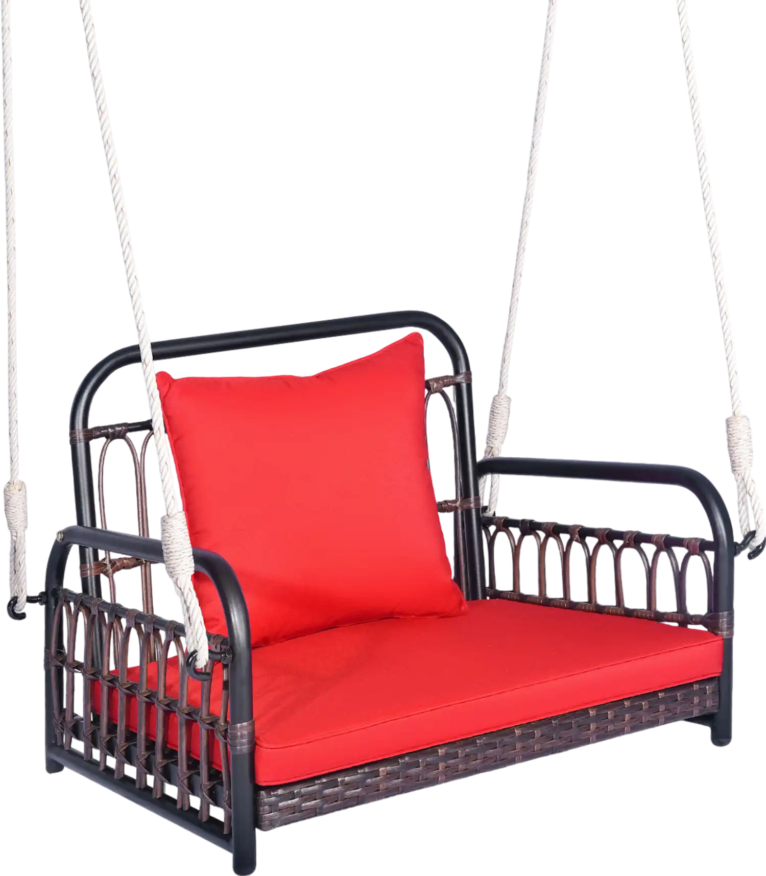 Costway Patio Rattan Porch Swing Hammock Chair w/ Seat Cushion Red 79562148 New