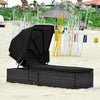 Outdoor Adjustable Cushioned Chaise Lounge Chair with Folding Canopy-Black - Gallery View 1 of 12