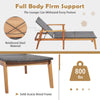 Patio rattan lounge chair with adjustable backrest, solid acacia wood frame, and reinforced metal bars for outdoor.