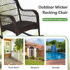 Patio rattan rocking chair with cushions, featuring hand-woven PE rattan and a stable metal frame, perfect for outdoor.