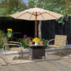 Patio square wicker side table with umbrella hole, featuring a faux wood top and PE rattan, ideal for outdoor use.