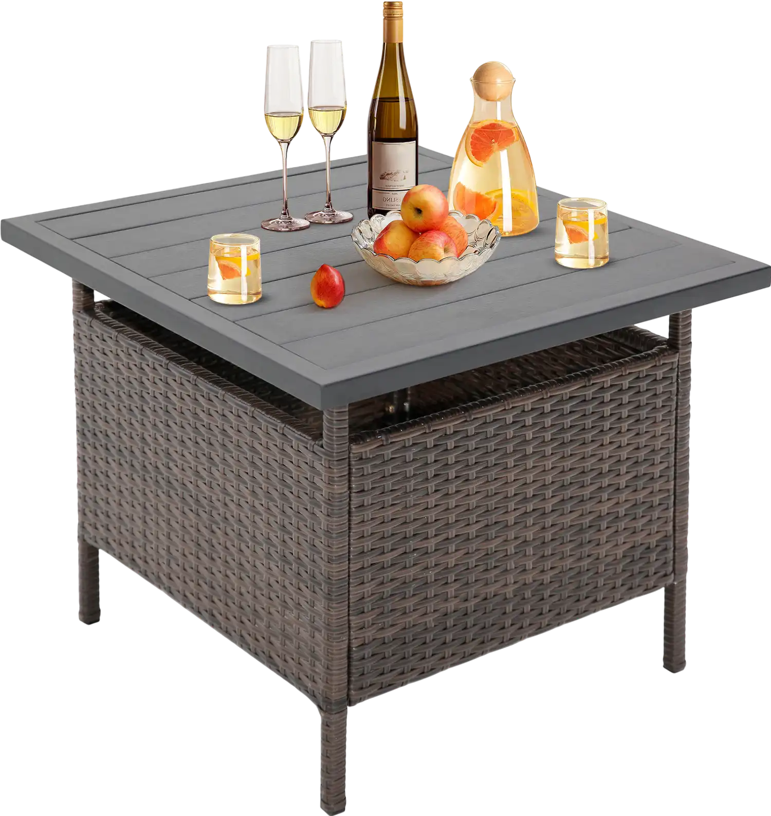Costway Patio Wicker Side Table w/ Umbrella Hole 26472669 New