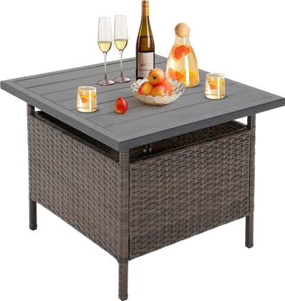 Costway Patio Wicker Side Table w/ Umbrella Hole 26472669 New