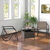 Patio square wicker side table with umbrella hole, featuring a durable rattan wrapped frame for outdoor use.