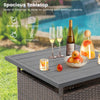 Spacious tabletop of the patio square wicker side table, featuring a thickened PE panel for outdoor use and umbrella.