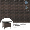 Patio square wicker side table with umbrella hole, made of weather-resistant PE rattan for outdoor use.