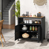 Rattan storage cabinet with acacia wood countertop, featuring a 2-door design for outdoor patio and poolside.