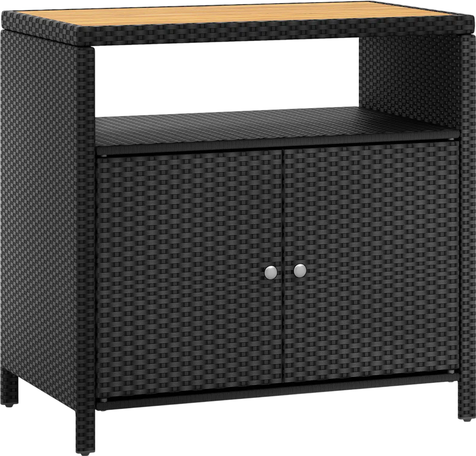Costway Rattan Storage Cabinet Acacia Wood Countertop Patio Poolside Deck 74365891 New