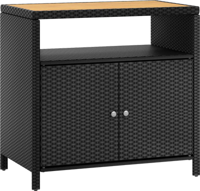 Costway Rattan Storage Cabinet Acacia Wood Countertop Patio Poolside Deck 74365891 New