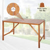 67-inch acacia wood dining table with umbrella hole, designed for outdoor use, comfortably seats six people.