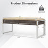 43-inch patio rectangle ottoman with beige cushion, hand-woven PE rattan, and reinforced metal legs for outdoor use.