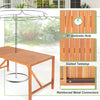 Rectangular 55-inch acacia wood dining table with 2" umbrella hole, slatted tabletop, and reinforced metal connectors.