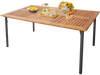 Patio Acacia Wood Dining Table with Umbrella Hole and Metal Legs