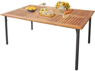 Costway Patio Acacia Wood Dining Table w/ Umbrella Hole Metal Legs 85649217 New