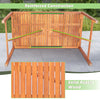 Acacia wood dining table with slatted design, 55" size, and umbrella hole for outdoor or indoor use.