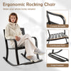 Patio rocking chair with footrest and curved armrests in brown, designed for relaxation in backyard or porch settings.