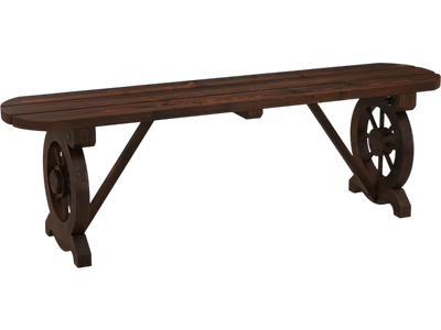 Costway Patio Rustic Wood Bench Wagon Wheel Base 25834617 New