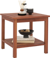 Double-Tier Acacia Wood Patio Side Table with Slatted Tabletop and Shelf