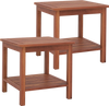 Set of 2 Double-Tier Acacia Wood Patio Side Table with Slatted Tabletop and Shelf