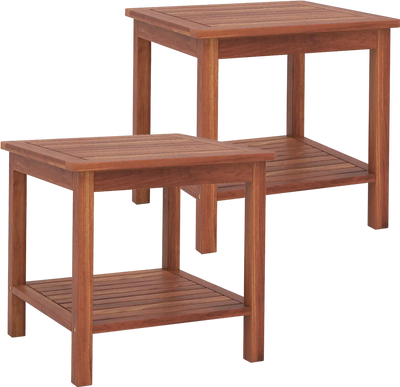 Costway Set of 2 Acacia Wood Patio Side Coffee Tables Double-Tier Slatted Shelf 354726918 New
