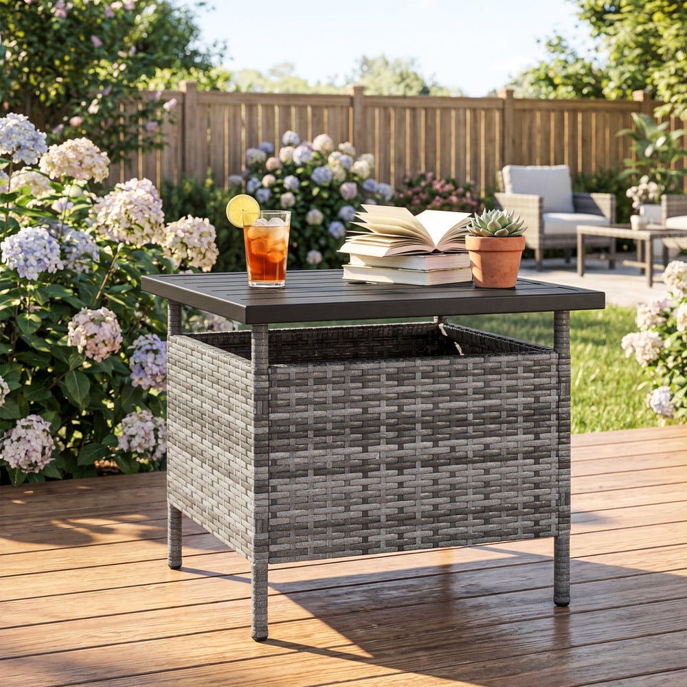 Patio Square Wicker Side Table with Umbrella Hole for Yard-Gray - Gallery View 1 of 10