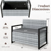 Patio storage bench with gray wicker design, 800 lbs capacity, 40-gallon storage, ideal for outdoor seating and storage.