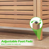 Adjustable foot pads of the acacia wood patio storage cabinet ensure stability for daily use on outdoor surfaces.