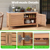Patio storage cabinet with acacia wood, faux marble top, and soft close hinges, ideal for outdoor organization.