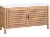 Patio Storage Cabinet 2-Door Acacia Wood Storage Container with Faux Marble Top