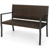 Brown patio loveseat made of sun-proof rattan with soft sponge seat, ideal for outdoor relaxation on porches or decks.