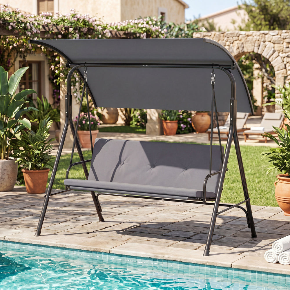 Patio Swing Chair with Adjustable Canopy & Removable Cushion and Metal Stand-Gray - Gallery View 1 of 10