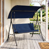 Patio swing chair with navy adjustable canopy and removable cushion, perfect for backyard relaxation and outdoor.