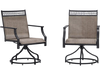 Patio swivel dining chairs set of 2 with brown fabric and heavy-duty metal frame, perfect for outdoor relaxation.