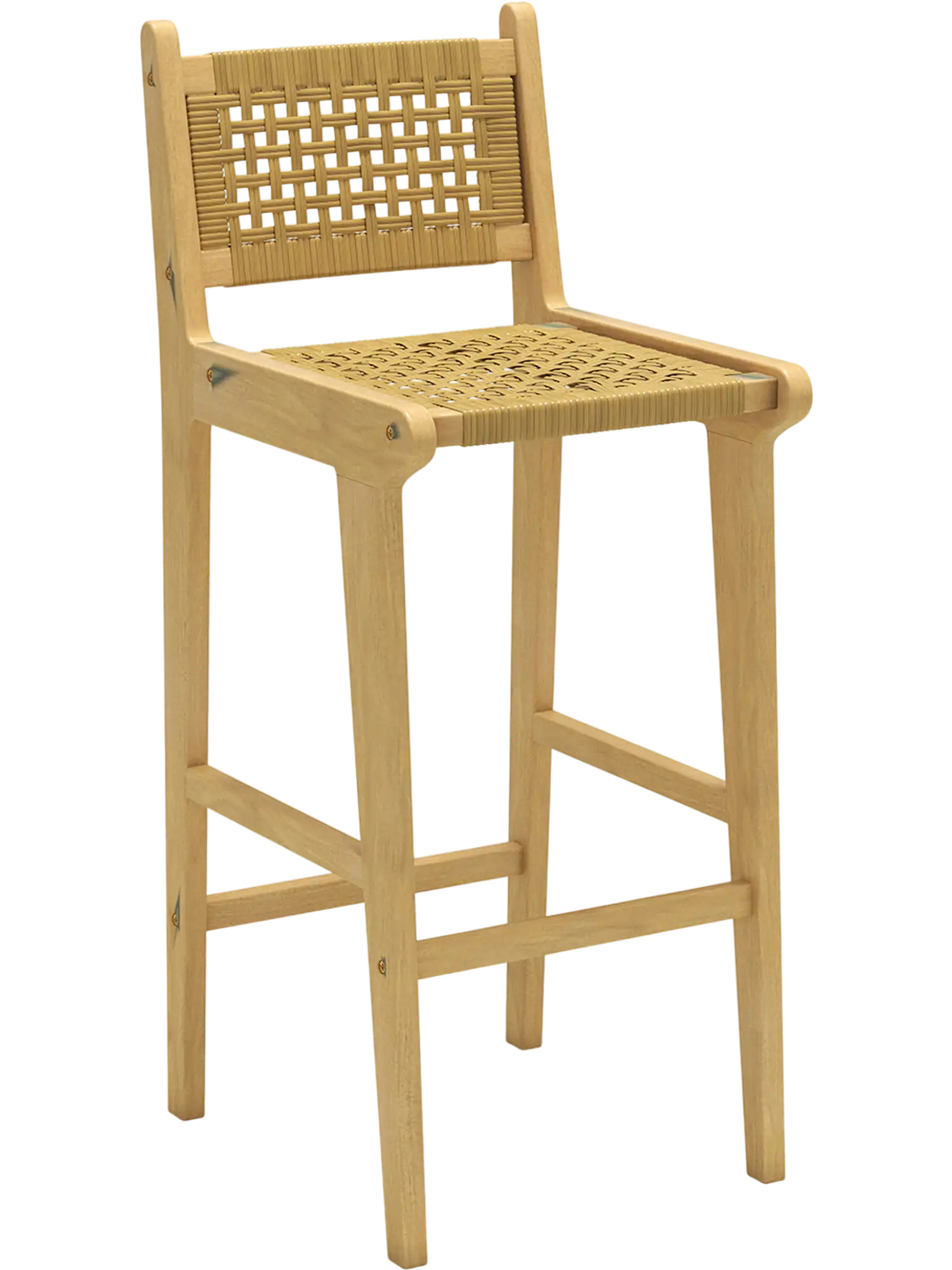 Costway Patio Teak Wood Bar Stool Rattan Backrest Seat 954632187 New