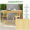 Patio teak wood bar stool with hand-woven PE rattan backrest, featuring a smooth finish for outdoor comfort.