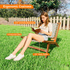 Patio teak wood chair with ergonomic 103° inclined backrest and nylon webbing seat, ideal for outdoor relaxation.