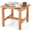 Teak wood side table with slatted tabletop, perfect for outdoor use on porch, deck, or garden. Smooth finish and sturdy.