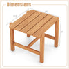 Teak wood side table with slatted tabletop, dimensions 19.5" x 18" x 16", perfect for patio or garden use.