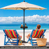 Patio umbrella table tray in black, adjustable with storage, perfect for snacks and drinks during outdoor gatherings.