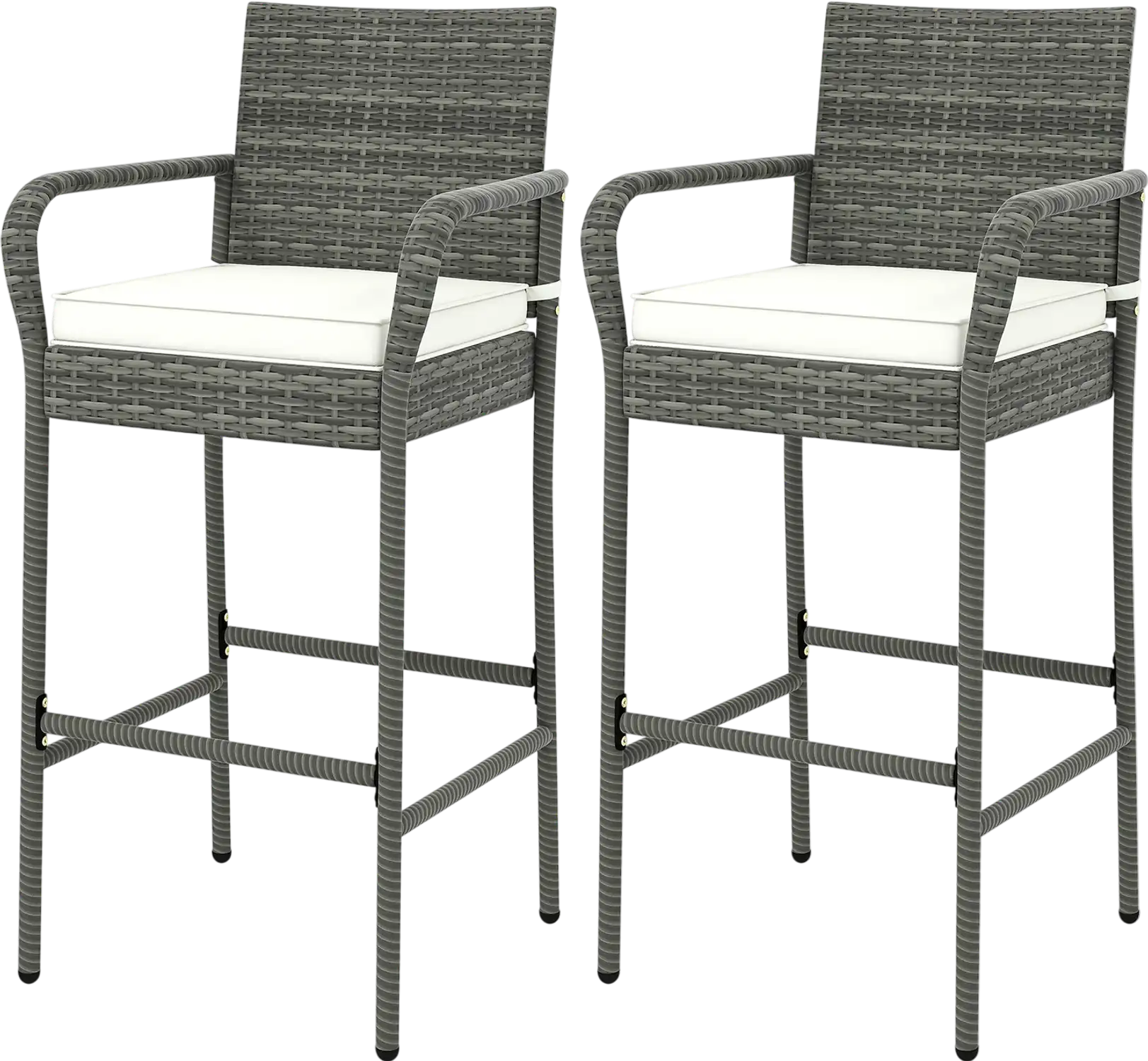 Costway Patio Wicker Barstools w/ Armrests & Cushions Set of 2 738615249 New