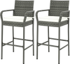 Patio Wicker Barstools with Armrests and Soft Cushions for Porch Backyard Set of 2