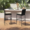 Set of 2 patio wicker barstools with backrest and footrest, featuring PE rattan and elastic cushions for backyard.