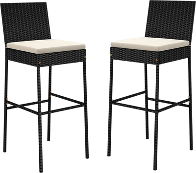 Costway Patio Wicker Barstools Set of 2 Backyard Footrest Backrest 358214976 New