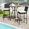Wicker barstools with backrest and footrest, featuring a reinforced metal frame, ideal for poolside or backyard use.