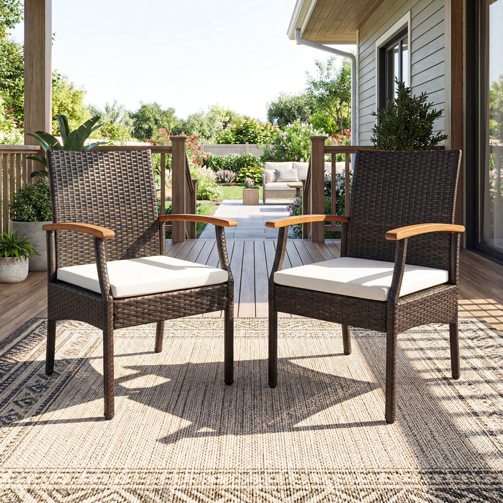 Patio Wicker Chair Set of 2 with Soft Zippered Cushion - Gallery View 1 of 7