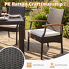 Patio wicker chair with soft zippered cushion, hand-woven PE rattan, ergonomic design for backyard or poolside use.