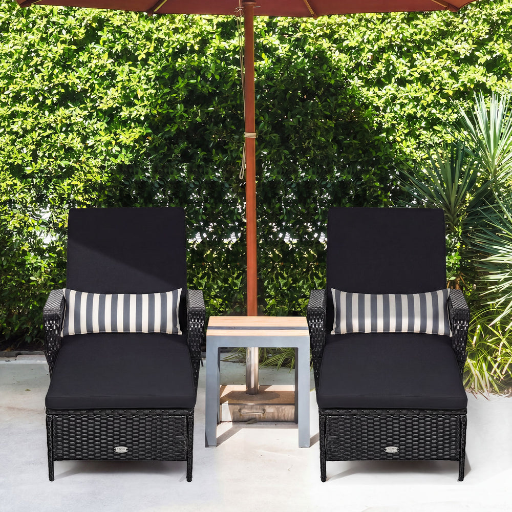 Patio Wicker Chaise Lounge Chair with Pillow and Adjustable Backrest with Cushion-Black - Gallery View 1 of 12
