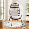 Wicker egg chair with brown PE rattan, soft cushions, and ergonomic design, perfect for indoor or outdoor relaxation.