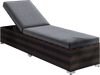 Patio wicker lounge chair with adjustable 4-level backrest and gray cushion, perfect for outdoor relaxation.