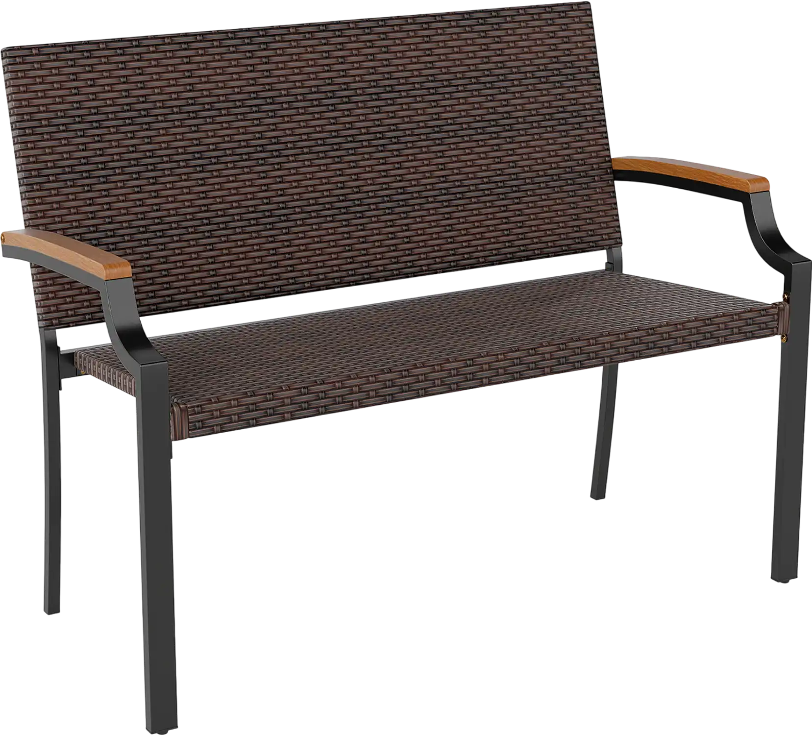 Costway Patio Wicker Loveseat Chair Acacia Wood Armrests Metal Frame 72175929 New